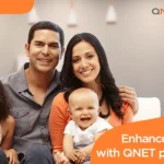 A happy family experiencing enhanced living with QNET products.