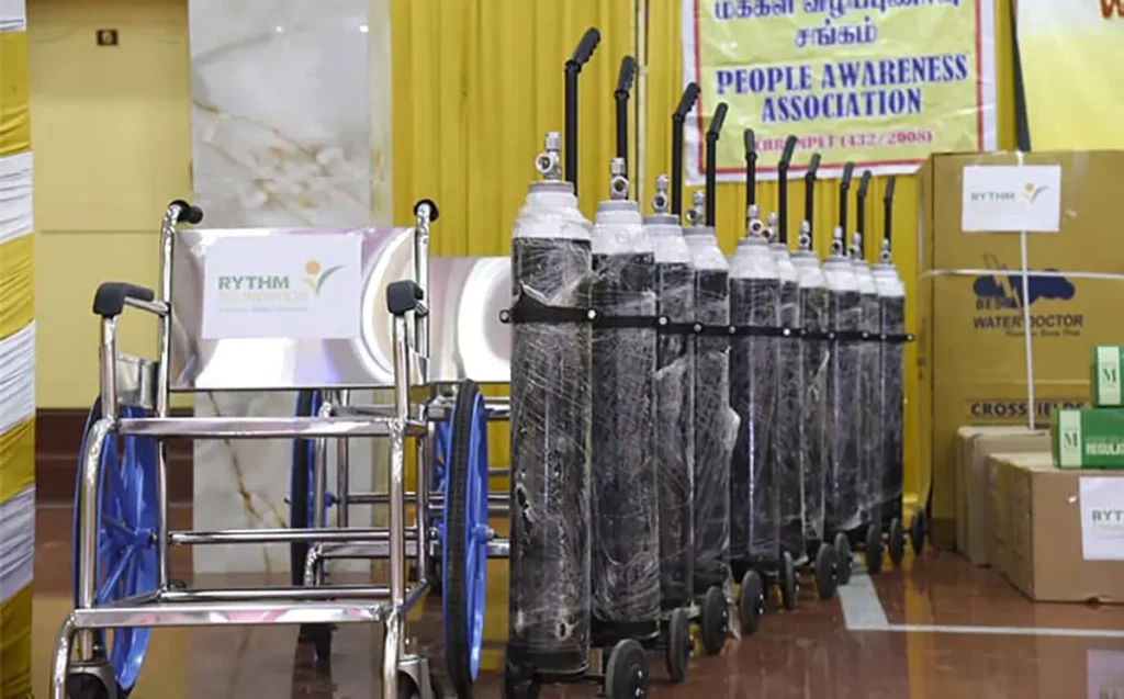 RYTHM partnered with the Lions Club of Thiruneermalai for urgent medical equipment contributions during the pandemic.